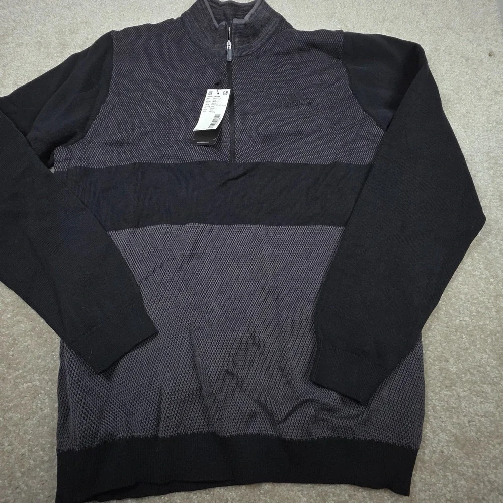 Adidas Pullover Sweater Mens Size M Black Gray Knitted Mock Neck‎ 1/4 Zip NWT